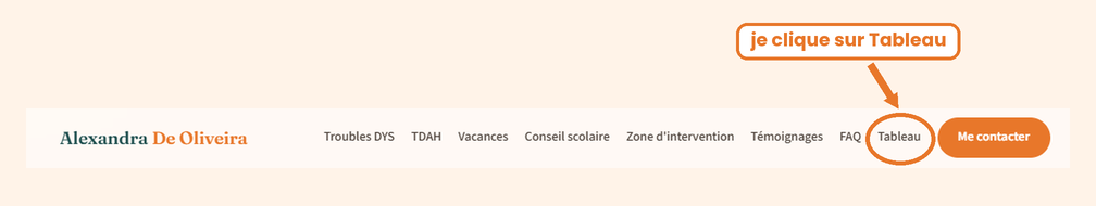 Le menu du site, avec le mot Tableau entour&eacute;