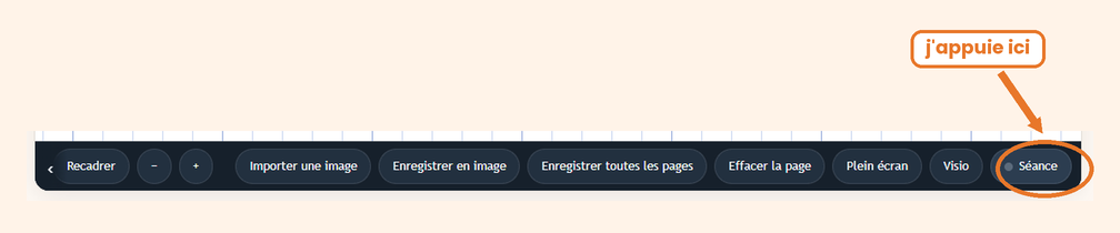 La barre du bas du tableau, avec le bouton S&eacute;ance entour&eacute;